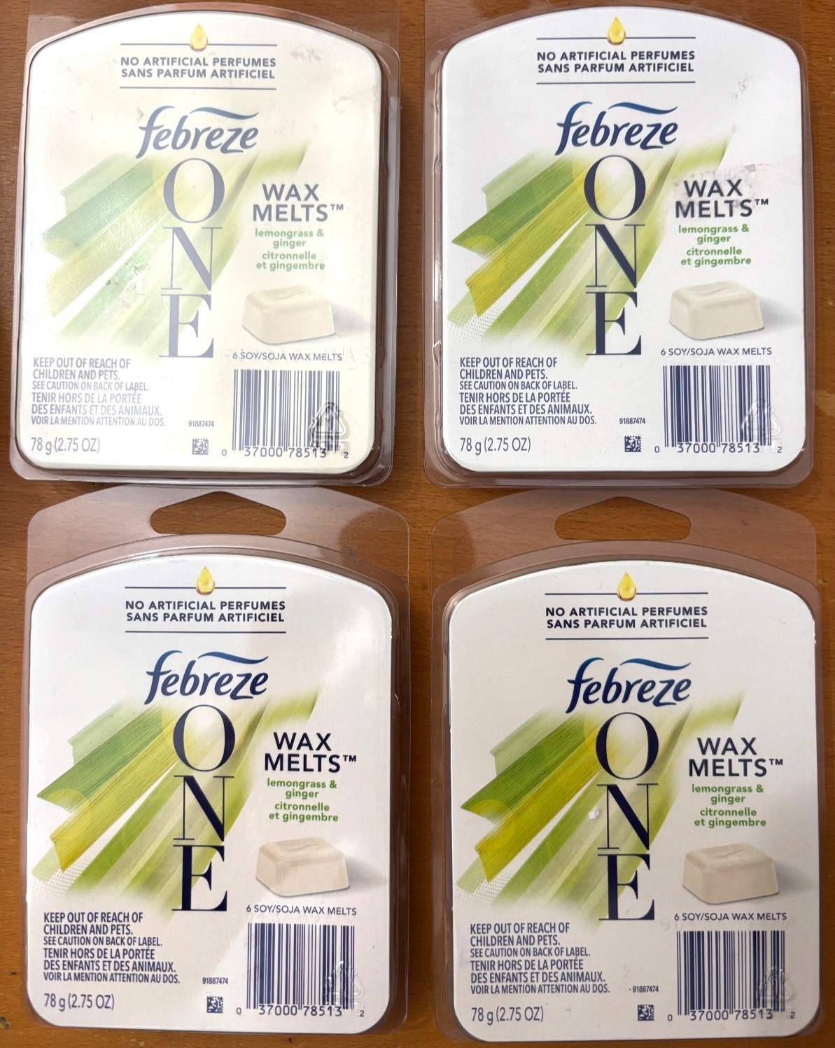 Febreze One Soy Wax Melts Air Freshener Lemongrass & Ginger 2.75/oz *LOT OF 4*