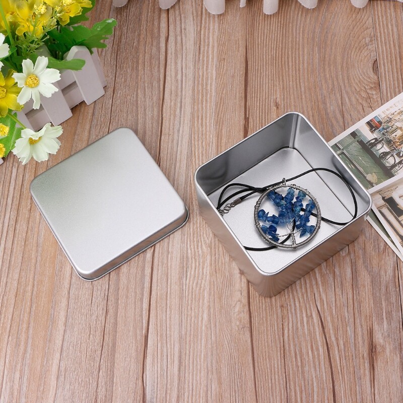 9x9cm Small Metal Tin Silver Storage Box for Case For Money Coin Candy