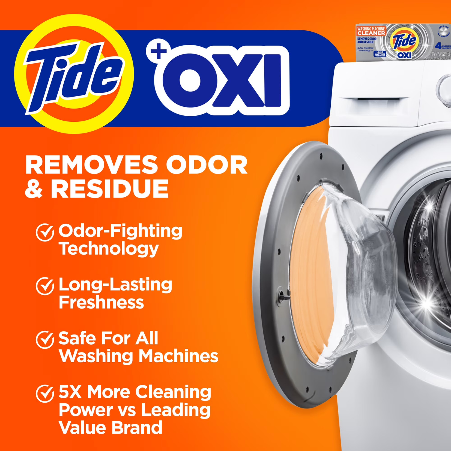(3 Pack)Tide Washing Machine Cleaner with Oxi Powder 4 Count Odor Eliminator