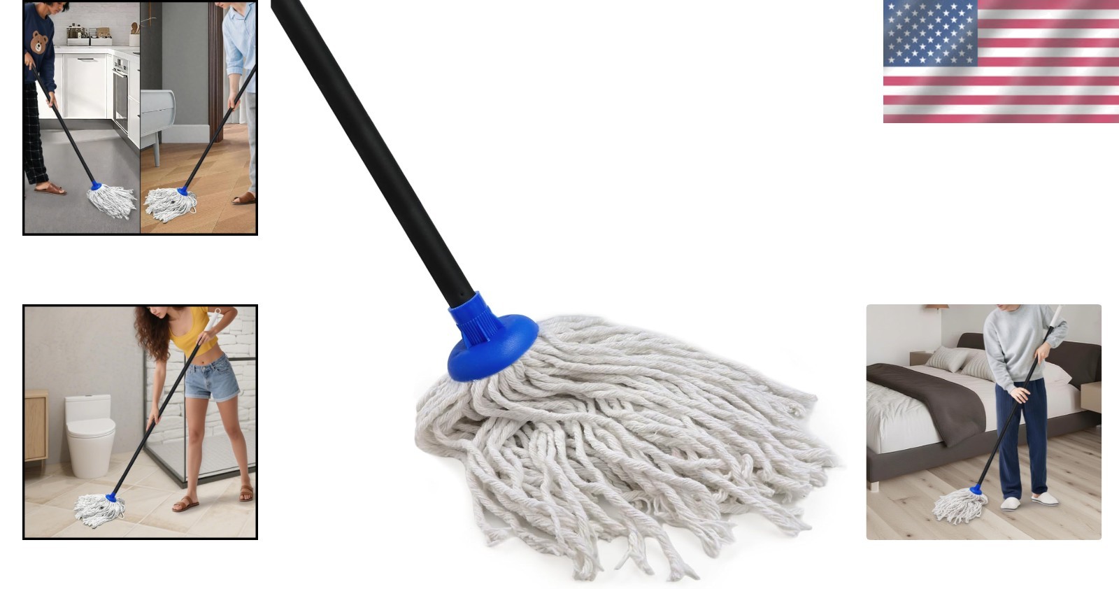Space-Saving 52-Inch Indoor Mop with Cotton Head for Families – Effortless Clean