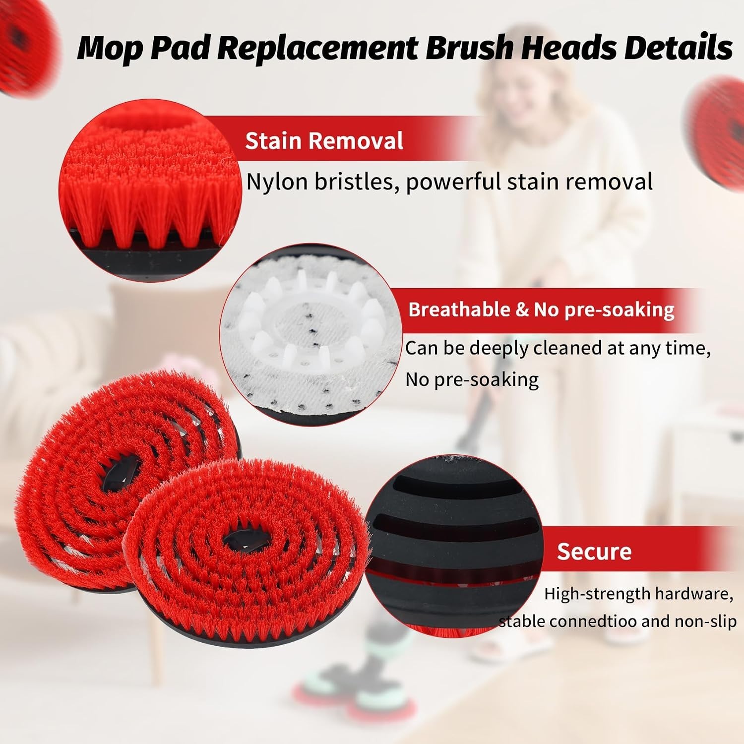2 Pack S7001 Steam Mop Pads Replacement Brush Head, Upgraded Mop Pad Replacement