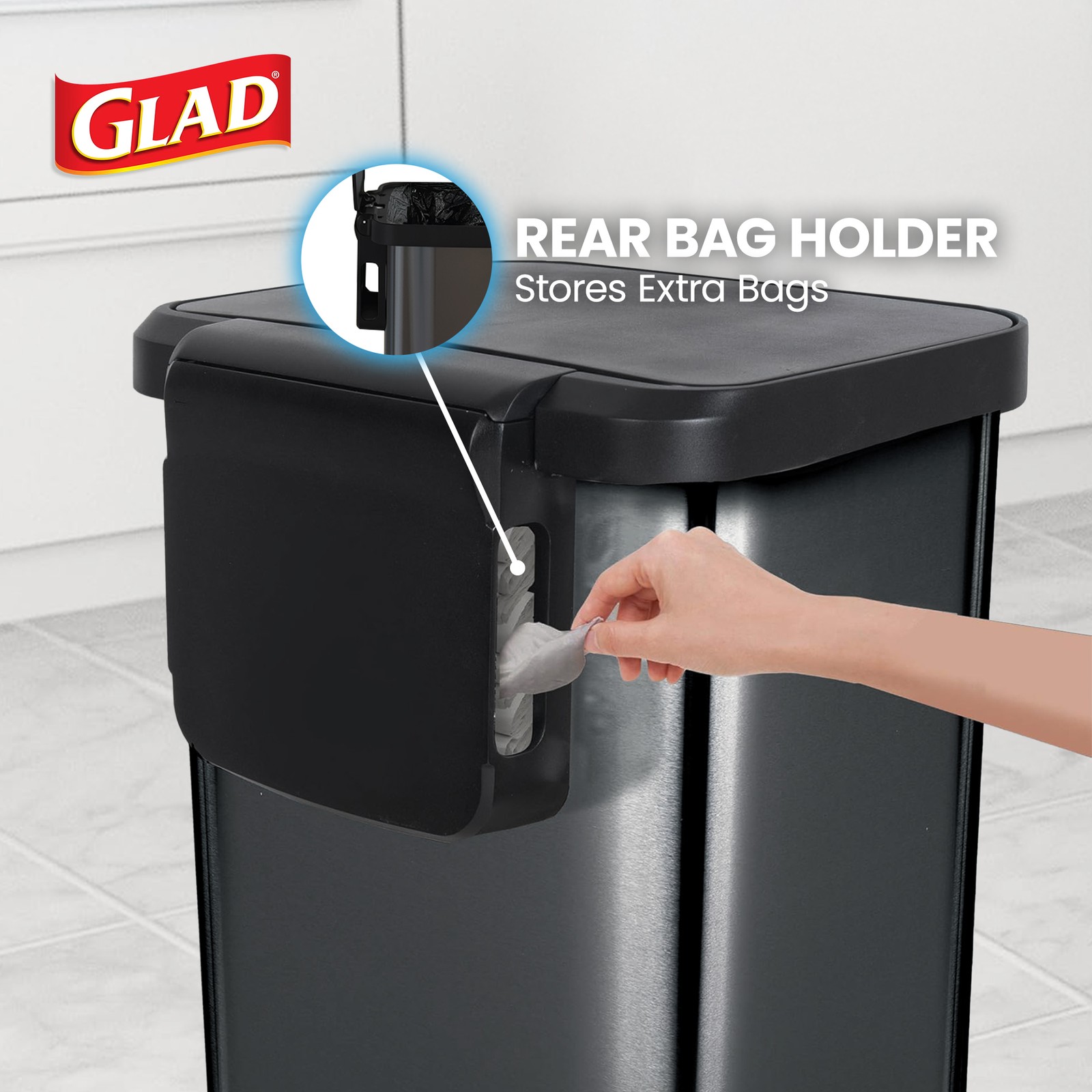 Glad Step Trash Can, Soft Close Lid Bin with Odor Protection, 20 Gallon, Pewter