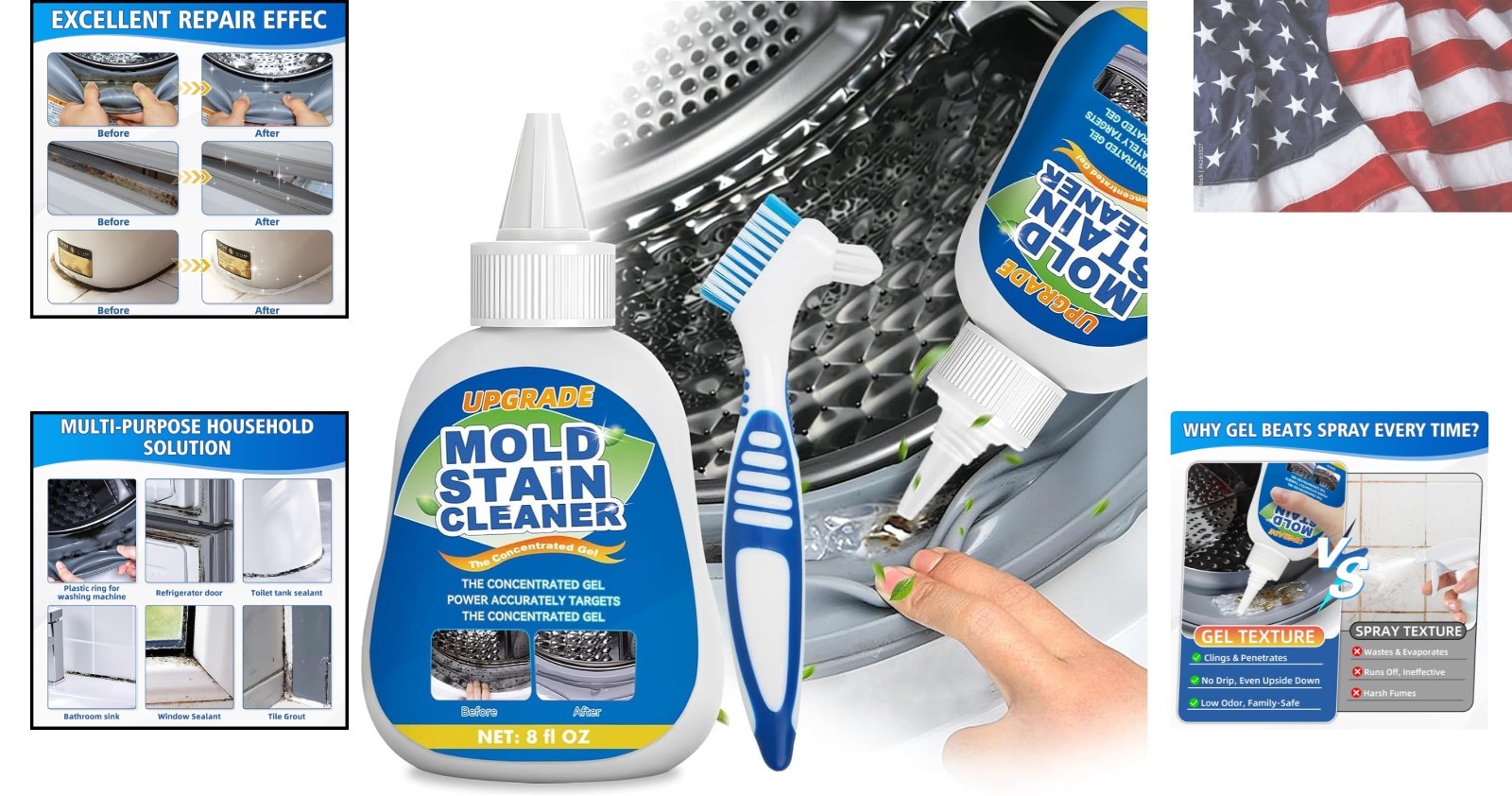 Mold Stain Cleaner Gel, 8 Fl Oz Household Washing Machine Cleaner for Front L…
