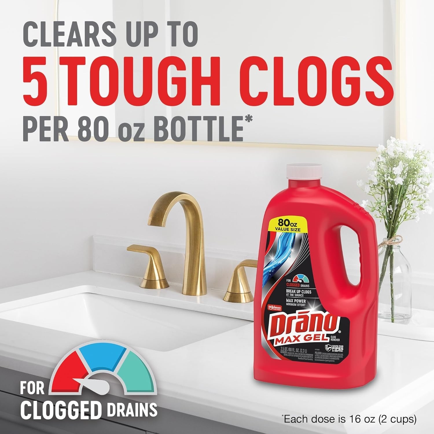Drano Max Gel Drain Clog Remover & Cleaner, Fast-Acting to Unclog Standing Water