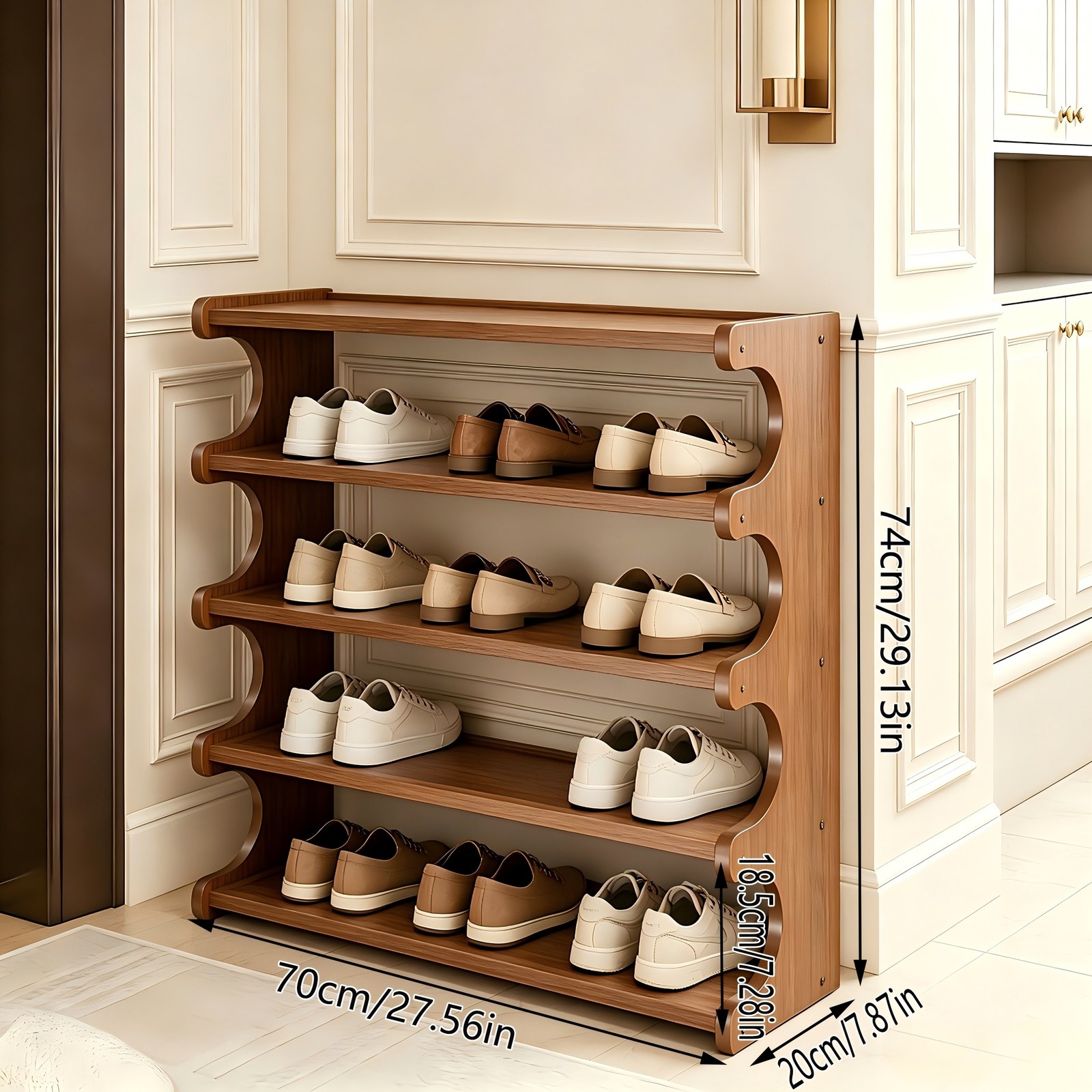 5 Tier Bamboo Shoe Rack Space-Saving Shoe Rack Storage Organizer for Entryway