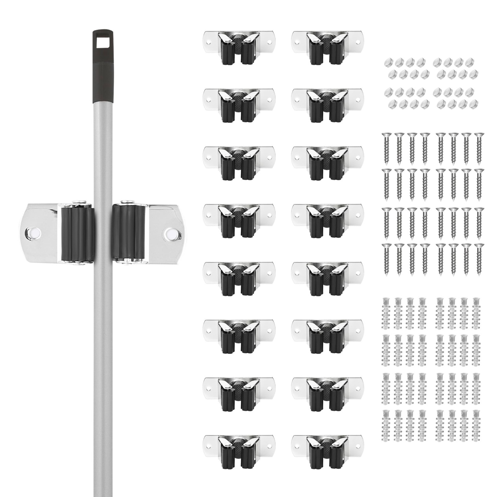 Superio Mop and Broom Holder, Wall Mount Heavy Duty, Single Piece Hooks Set