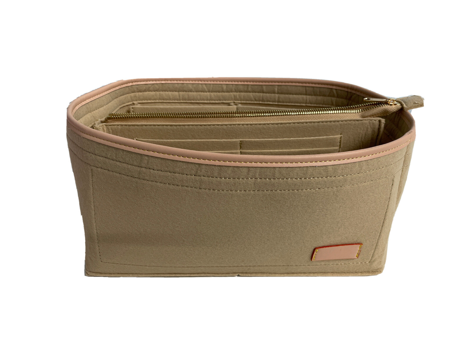 Collapsible Felt Organizing Basket with Zipper pocket 12Lx8.5 Wx5.5 H Tan/Pink/G