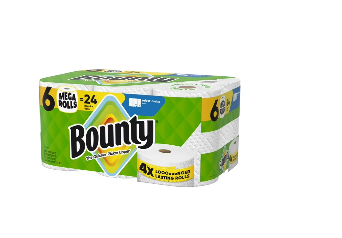 Bounty Paper Towels Select-A-Size White, 6 Mega Rolls, 164 Sheets per Roll