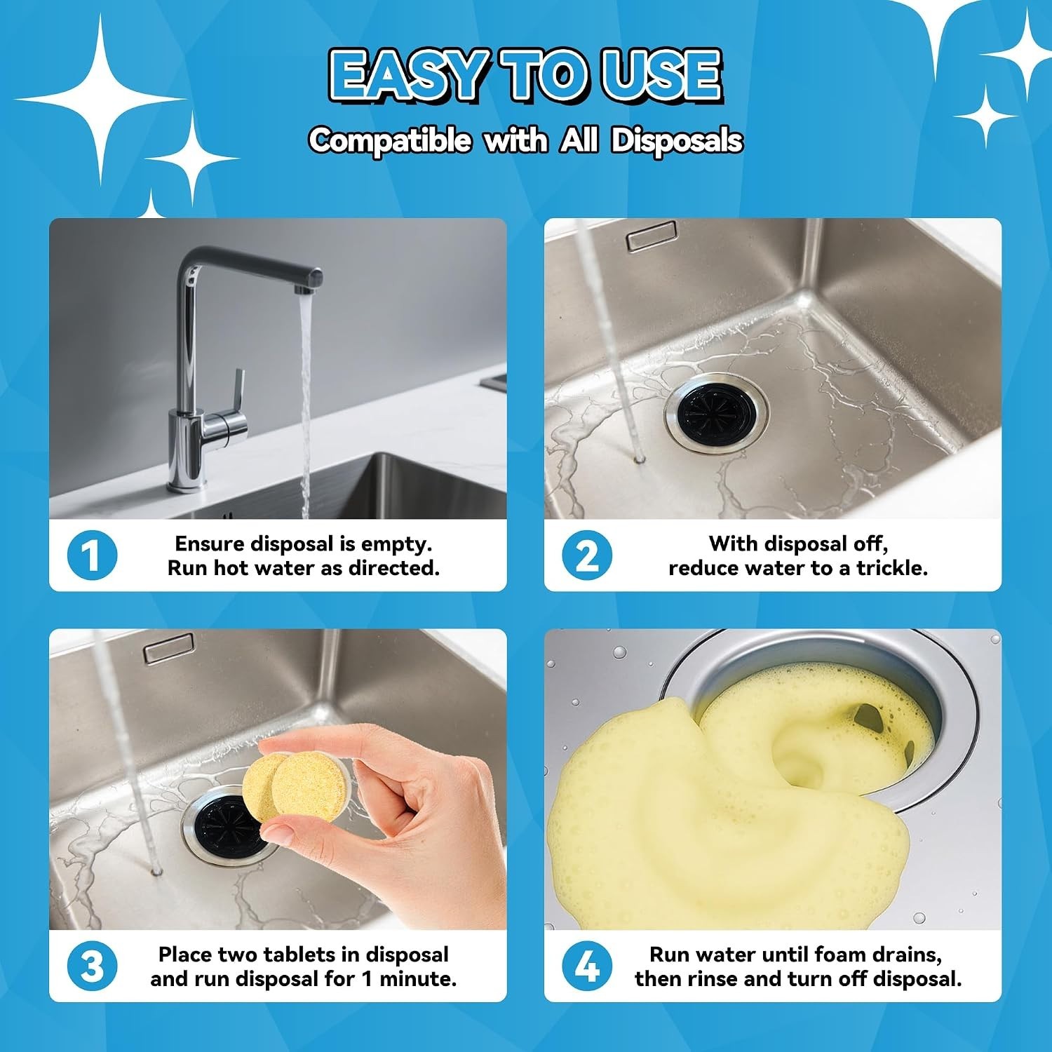 Foaming Garbage Disposal Cleaner Deodorizer Tablets – 24 Pack (1 Supply)