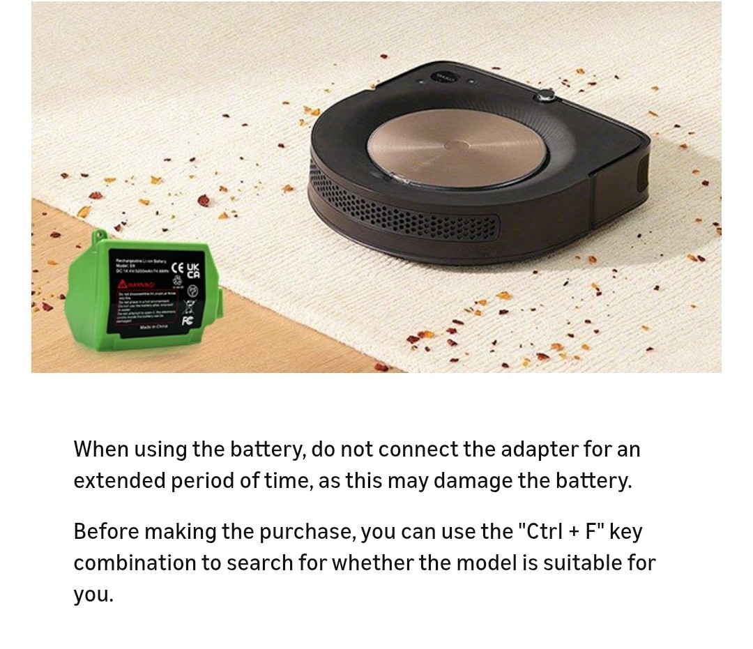 Specification: 14.4V, 5200mAh. Suitable for Long-Lasting Power Supply for iRobot