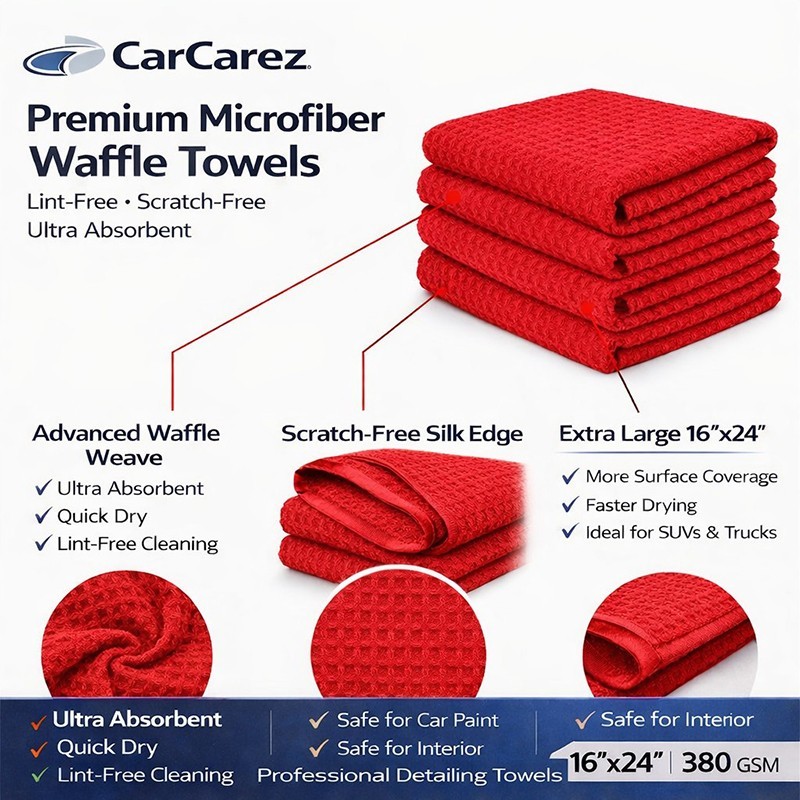 CarCarez Red Microfiber Towels 16″x24″ 380GSM 120PCS Bulk Detailing Towels