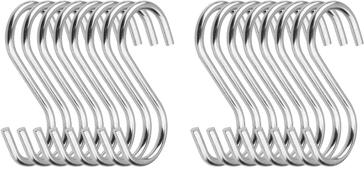 20 Pack 2.75 Inch S Hooks Stainless Steel S Shaped Heavy Duty 22lbs Kitchen