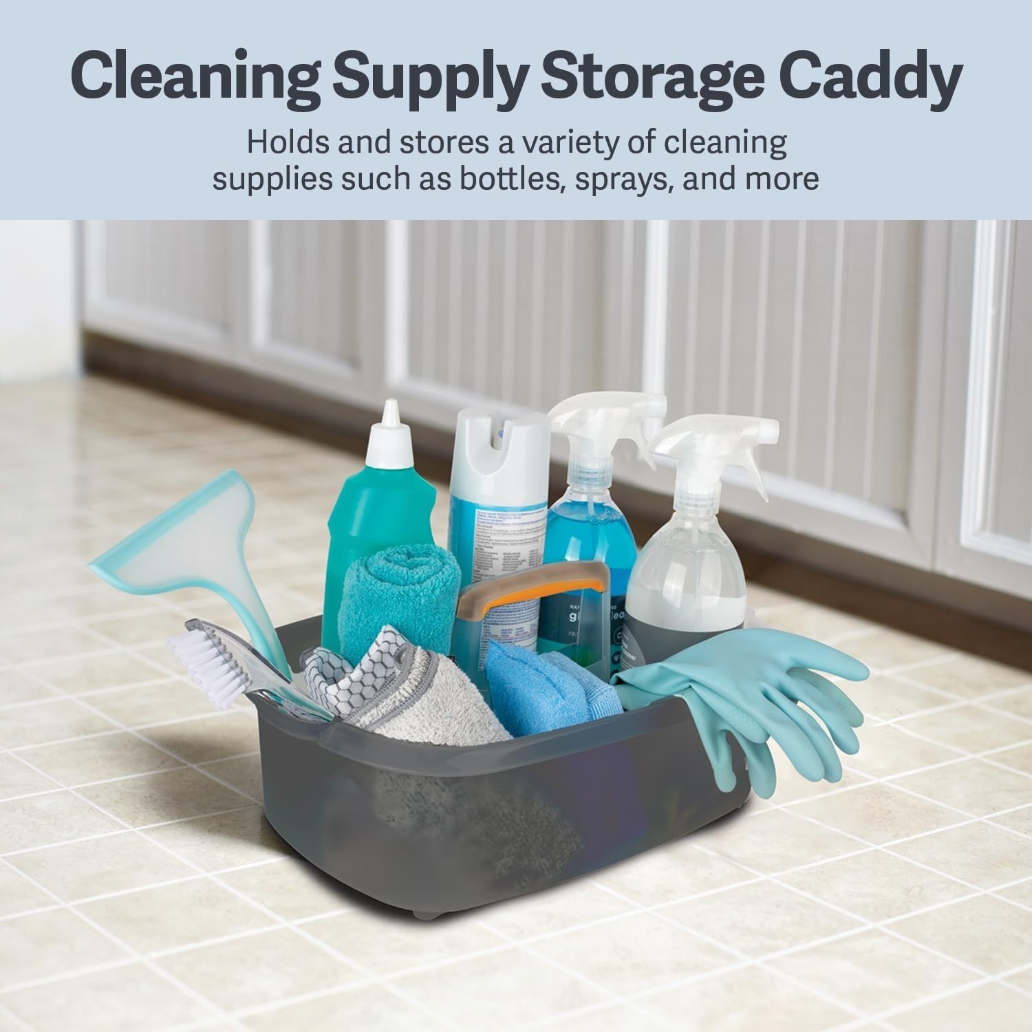 Compact 1.85 Gallon Plastic Cleaning Caddy – Versatile Storage Solution, Gray