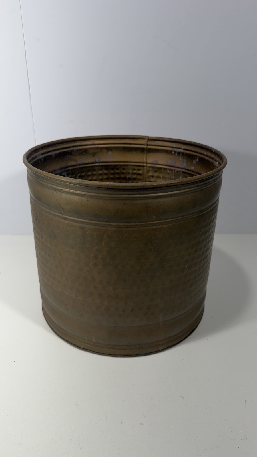 Vintage Solid Brass Planter Trash Can Waste Basket Indian Antique Finish 11”