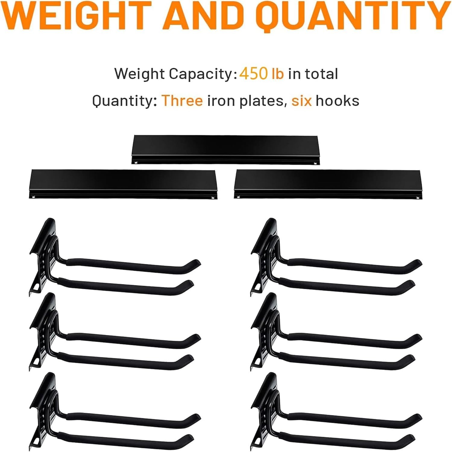 Wallmaster Garage Storage Organizer w/ 6 Adjustable Hooks Wall Mount 450lb Black