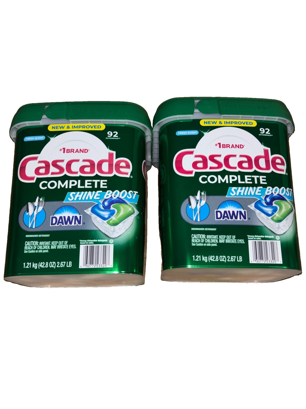 2 Pack Cascade Complete 92 Ct ActionPacs Fresh Scent Dishwasher Spot Free