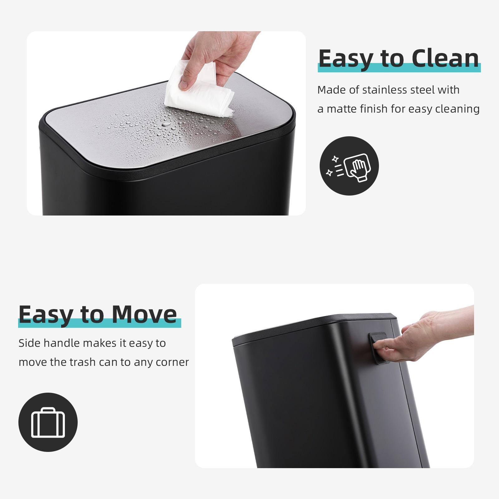 Stainless Steel Removable Trash Can, Soft-Close Waste Bin,Step Pedal, 5 gal