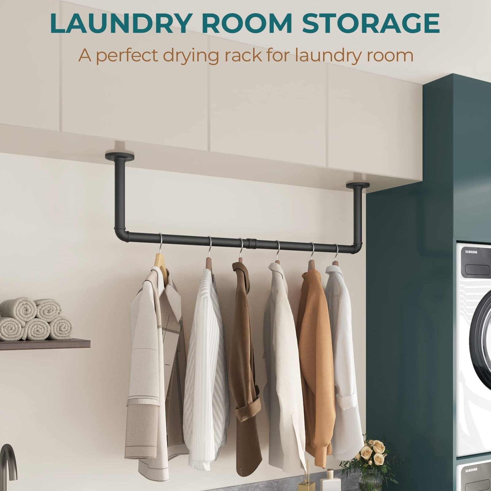 Industrial Pipe Clothes Rack Wall Mounted Set of 2, 38.4 inches Heavy Duty Iron