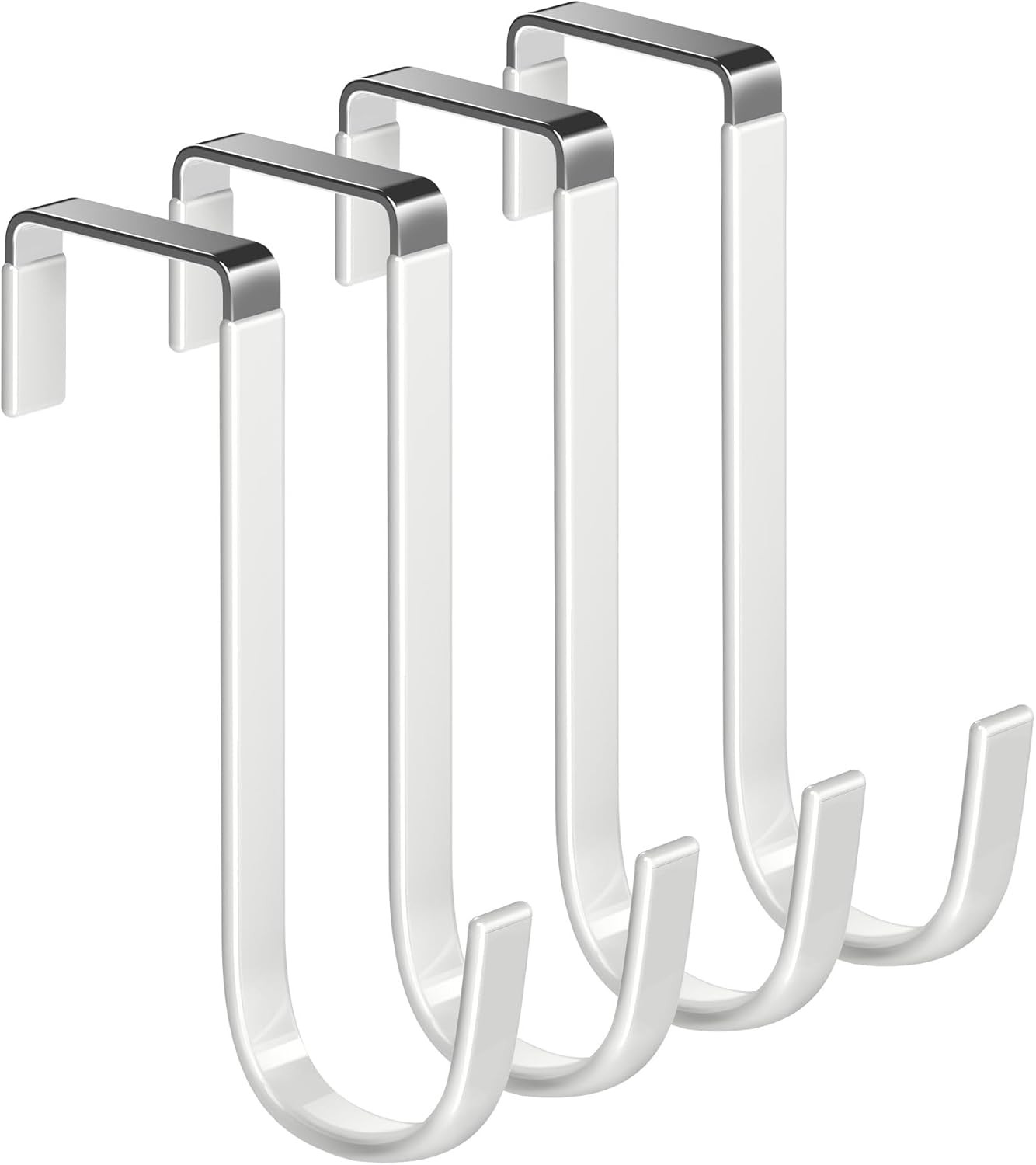 Single over the Door Hooks 4 Pack Fit 1-3/8″ Door 5.5″ White | Plastic Coated St