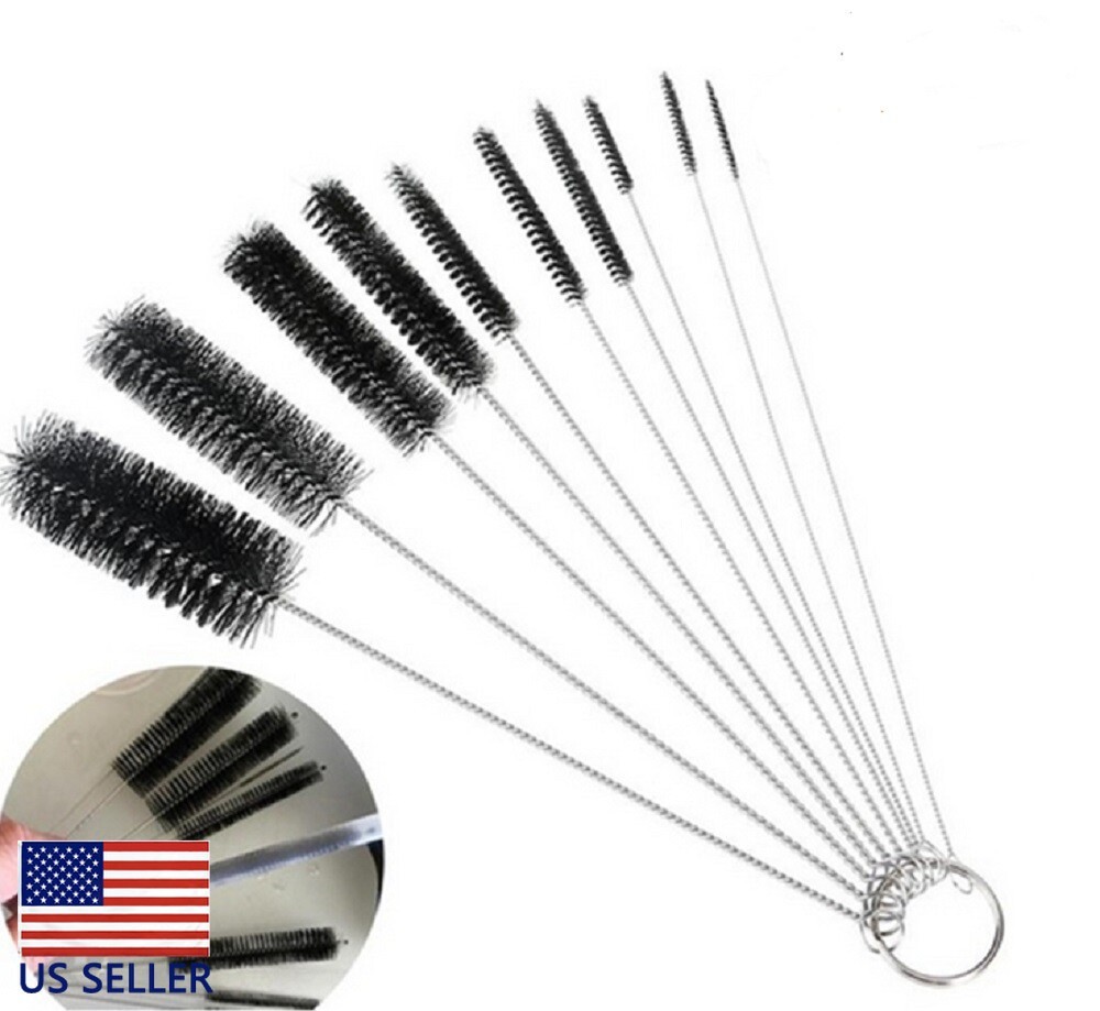 10-Pack Nylon Straw Cleaning Brushes–Stainless Steel Wire Drink Pipe Cleaner Kit