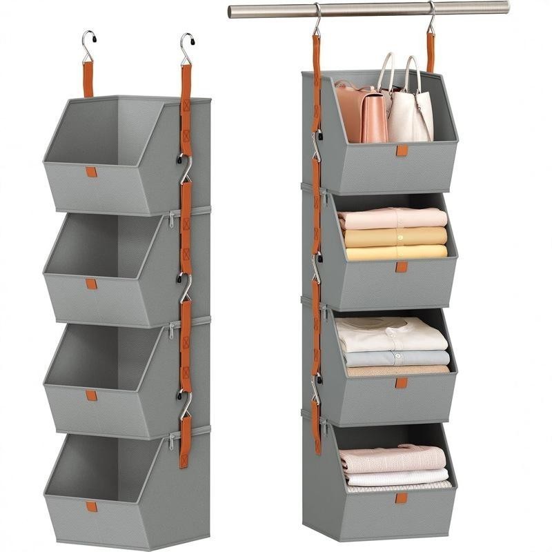 4 Tier Hanging Closet Organizer Shelves Storage Bins Space Saving Clothes US ✨