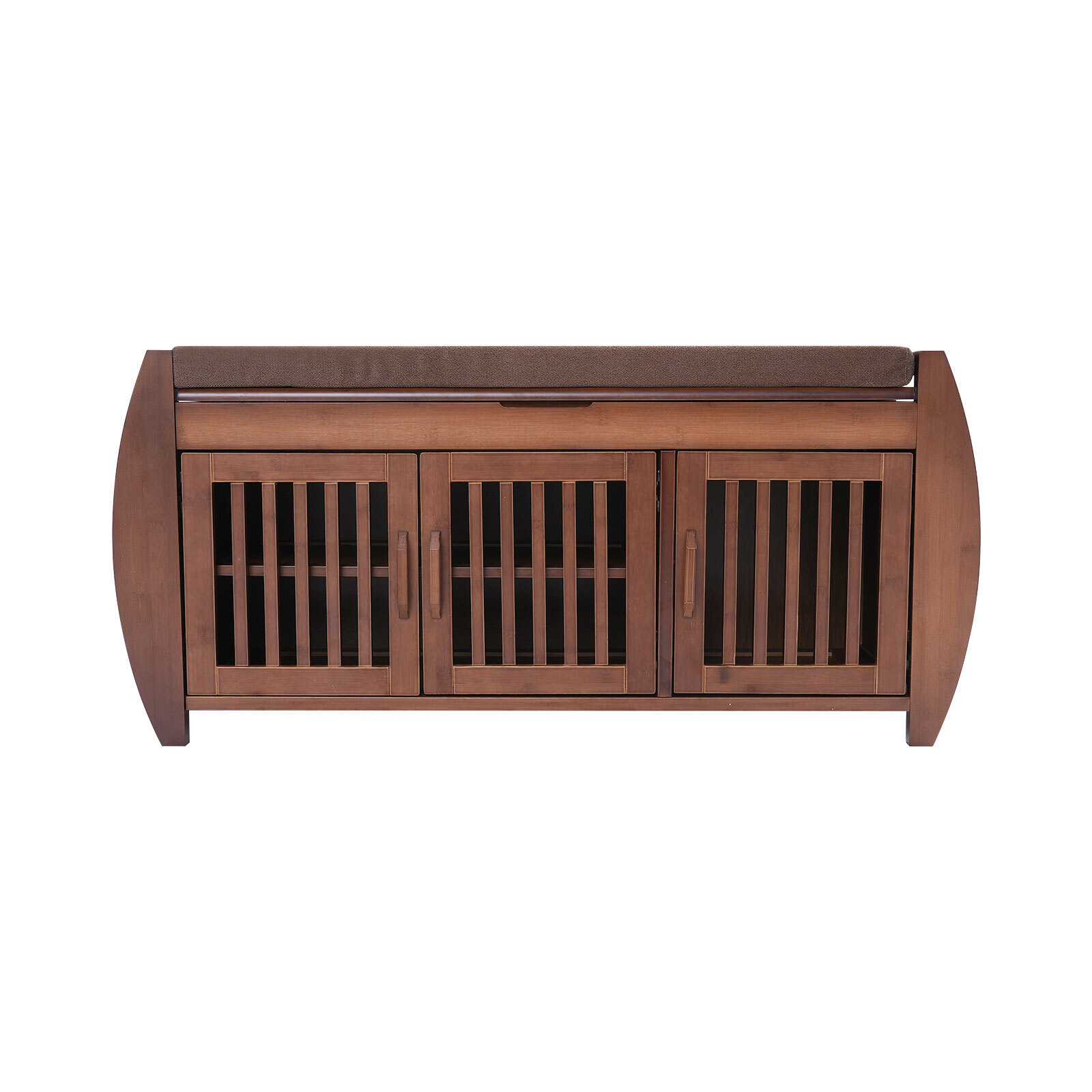 Bamboo Shoe Storage Bench With Cushion & Hidden Storage, 150kg Capacity