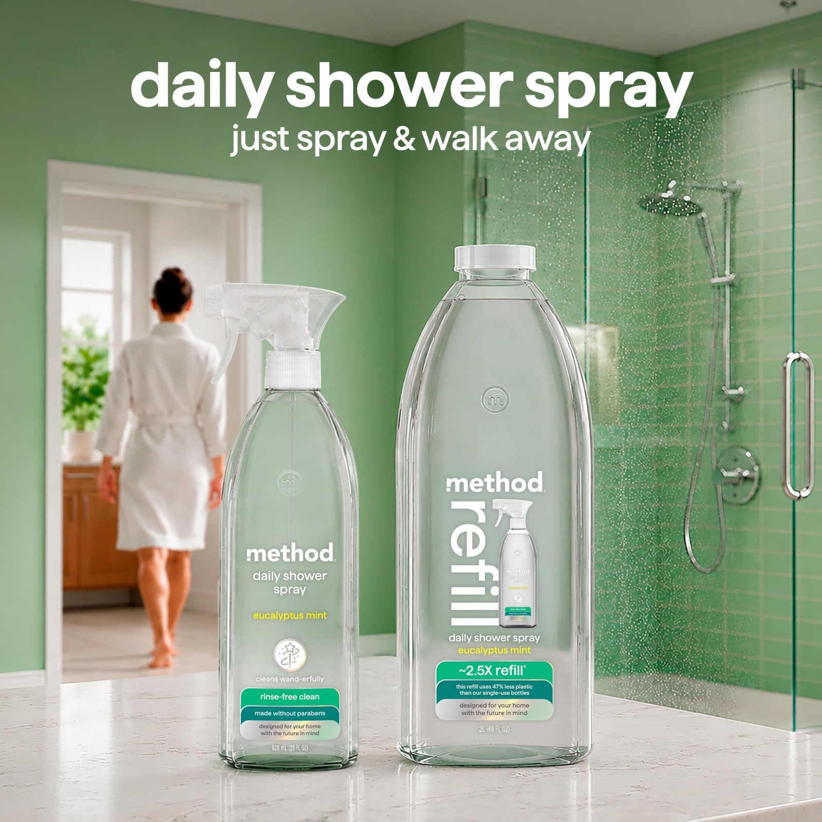 Eucalyptus Mint Daily Shower Spray Cleaner Refill, 68 fl oz, 6 Pack – Soap Scum