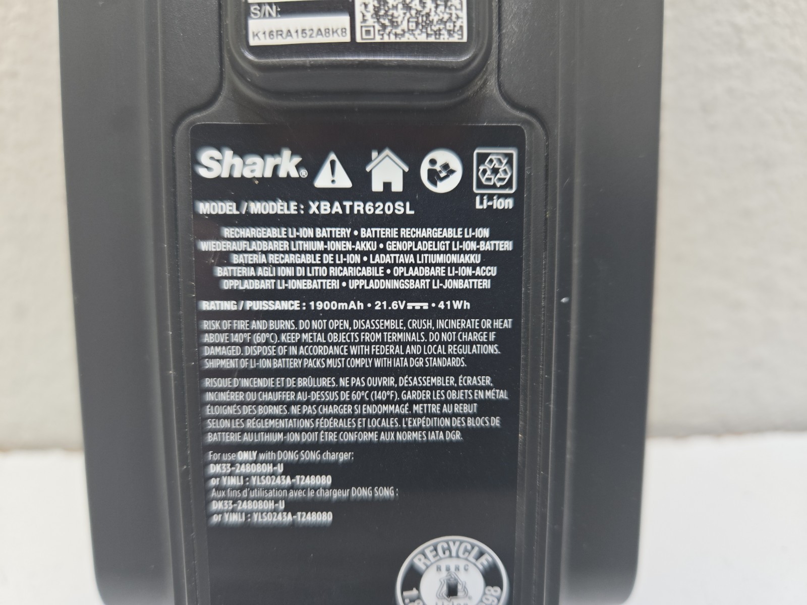 Shark XBATR620SL Lithium-Ion Battery For UZ565H IZ531H IZ540H IZ562H IZ662H