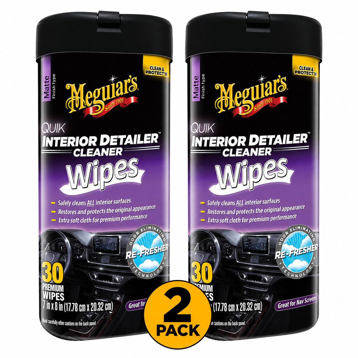 2 Pack Meguiar’s Quik Interior Detailer Wipes G13600 30 Count Car Cleaner