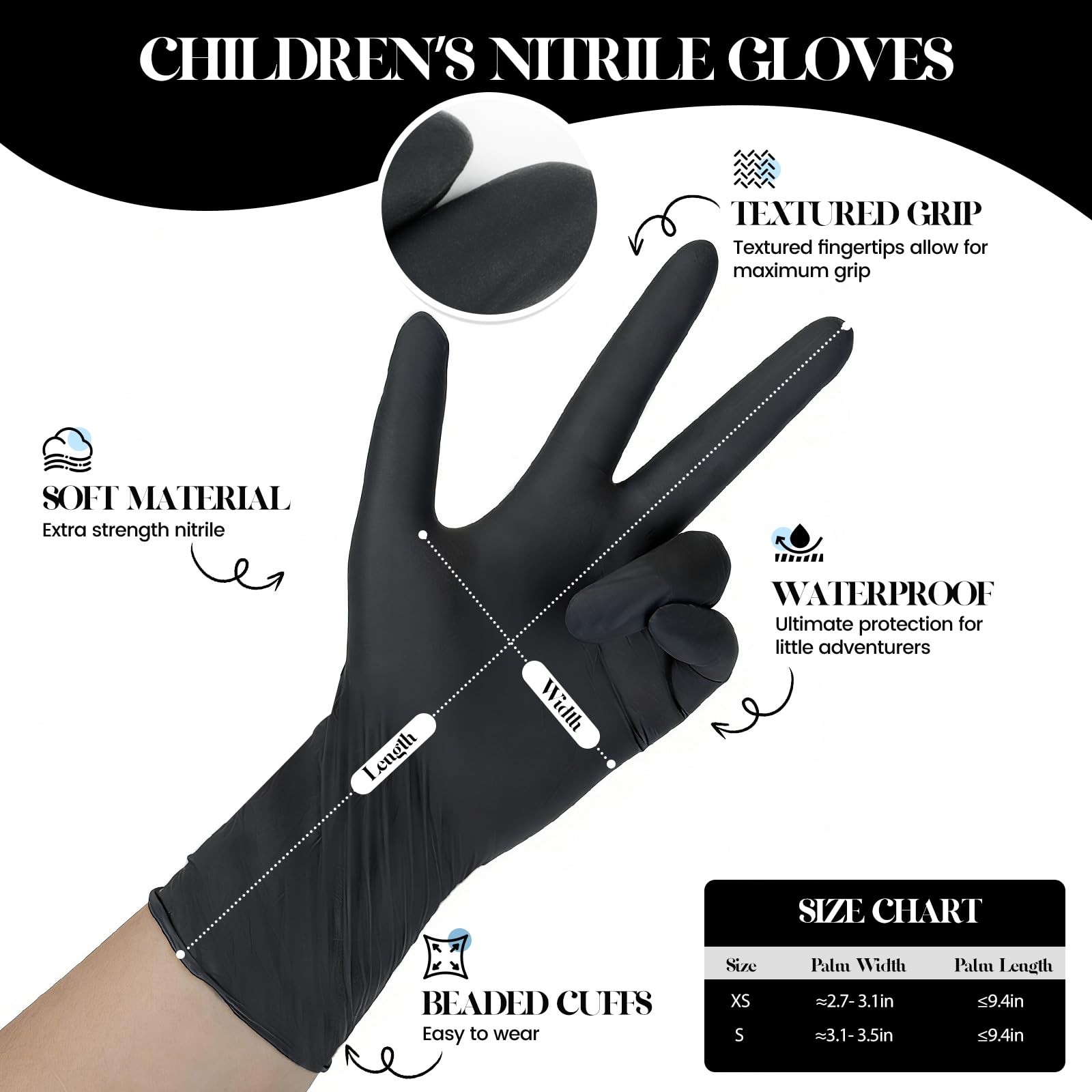 Xandoval Kids Nitrile Gloves for 6-10 Years, 5Mil Black Disposable Gloves for…