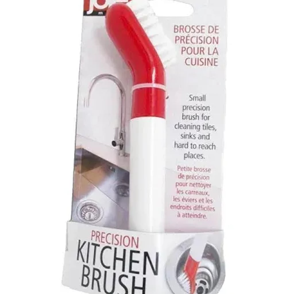 Joie Precision Kitchen Brush — Small Grout & Sink Cleaning Tool, Red/White