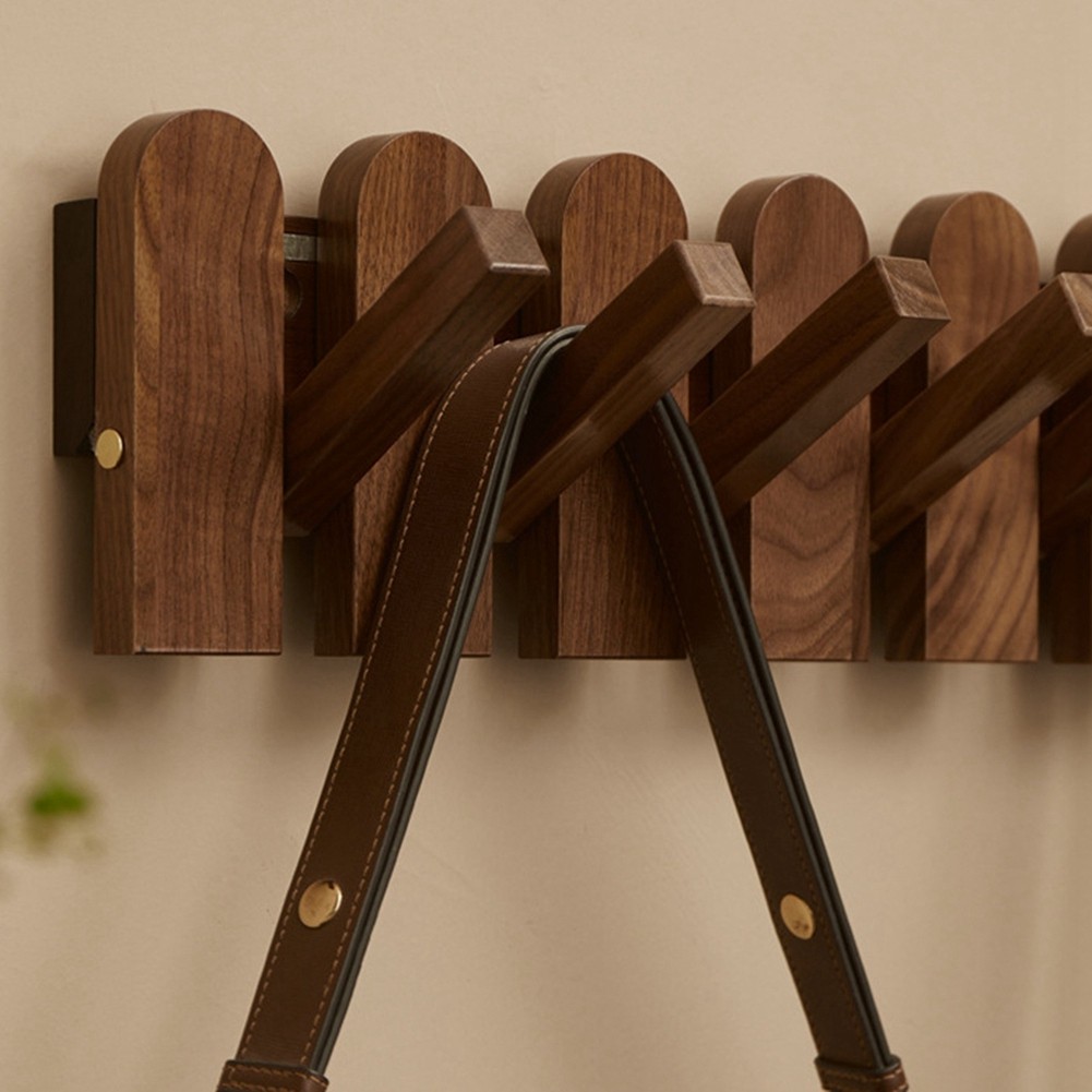 Wood Wall Mounted Coat Rack with Hidden Decorative Hook Clothes Hat Key6364