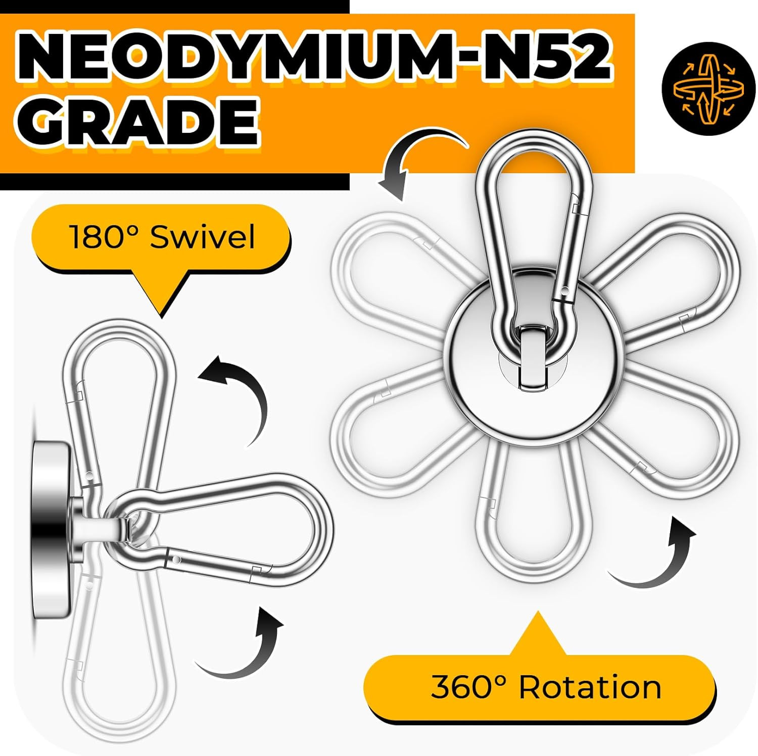 6 Pack 100LB Heavy Duty Magnetic Hooks N52 Neodymium Magnetic Hook Strong Magnet