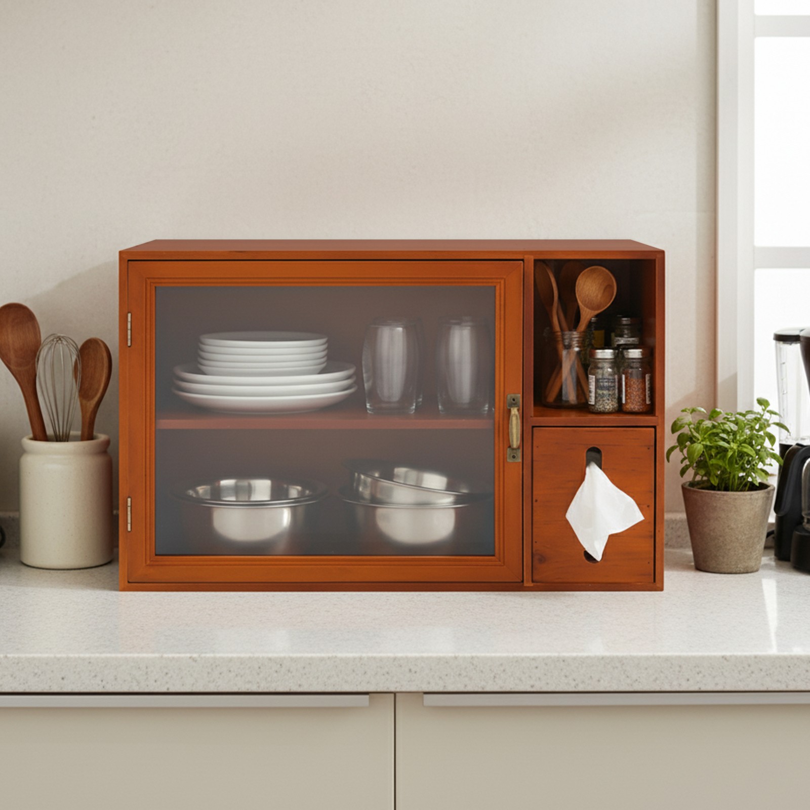Storage Rack With Door, Countertop Organizer for Bread, Cup, Jar, Small Decor