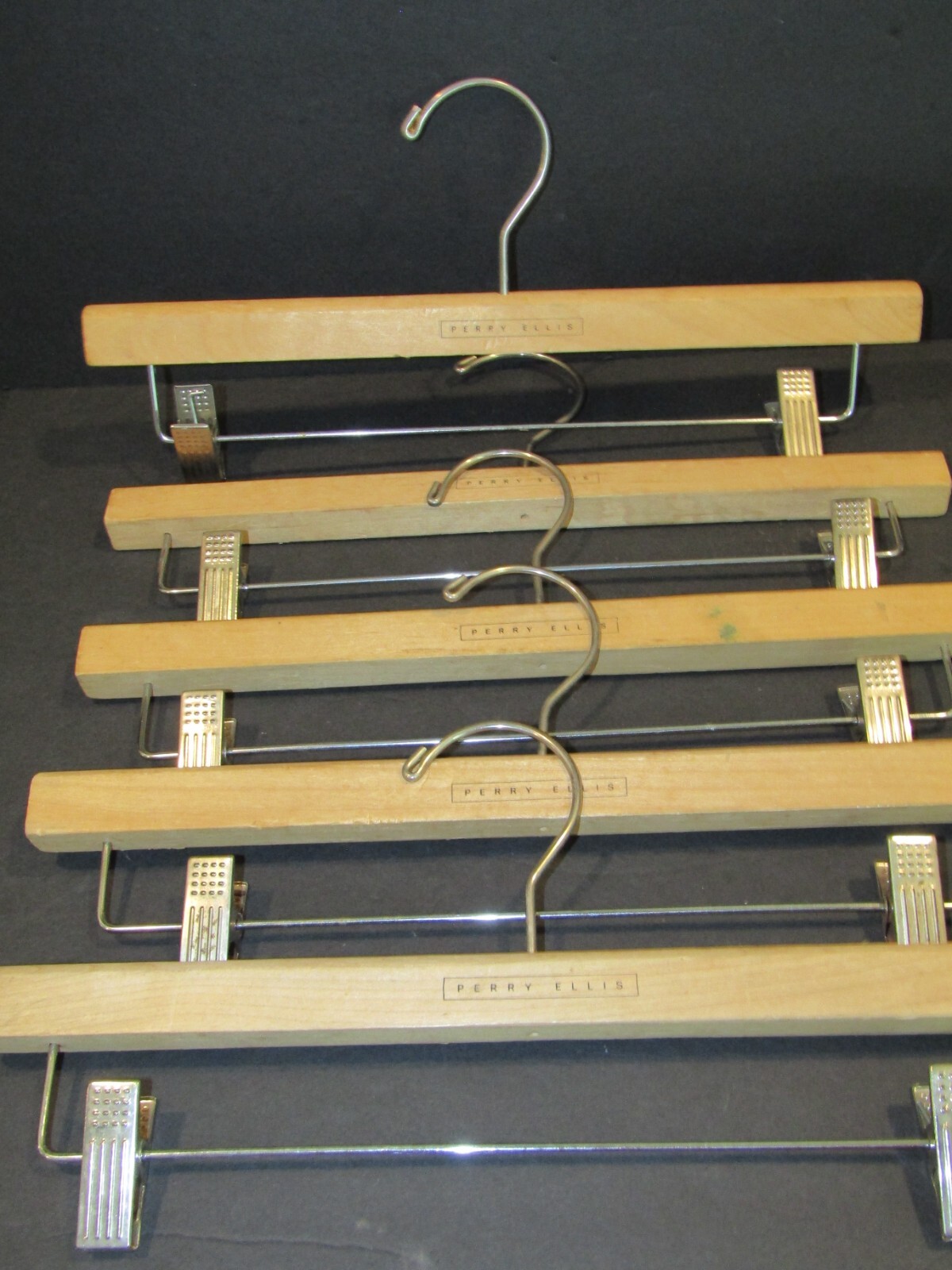 Perry Ellis BRANDED Set of 5 Wood Trouser Pants METAL Clip Hangers