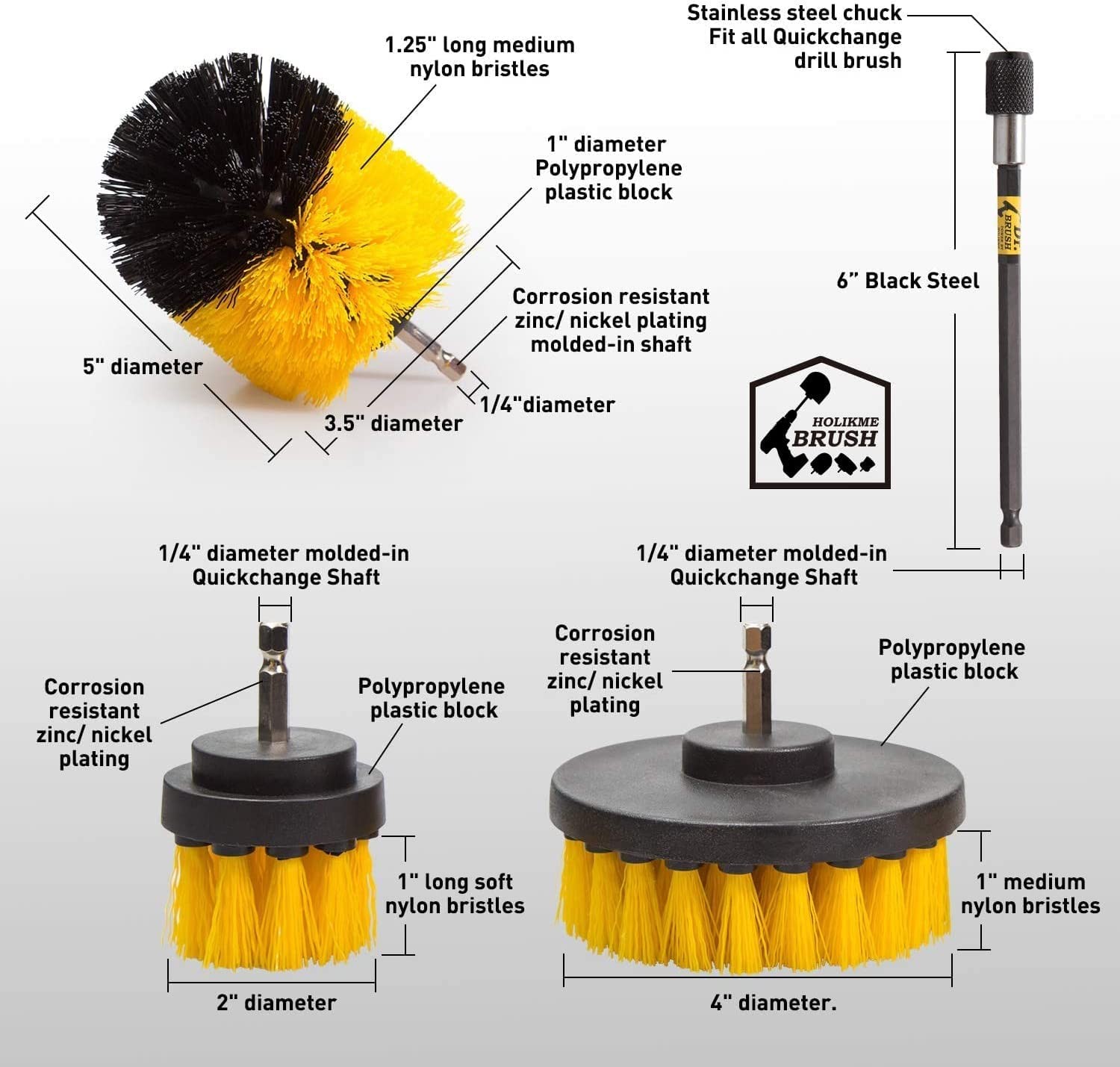 4 Pack Drill Brush Attachment Set Power Scrubber Extension Bathtub Tile Cleaning