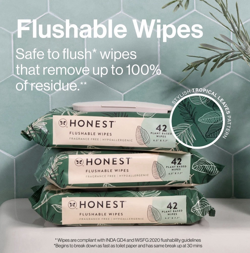 The Honest Company Hypoallergenic Flushable Butt Wipes – Sensitive Skin, 42ct