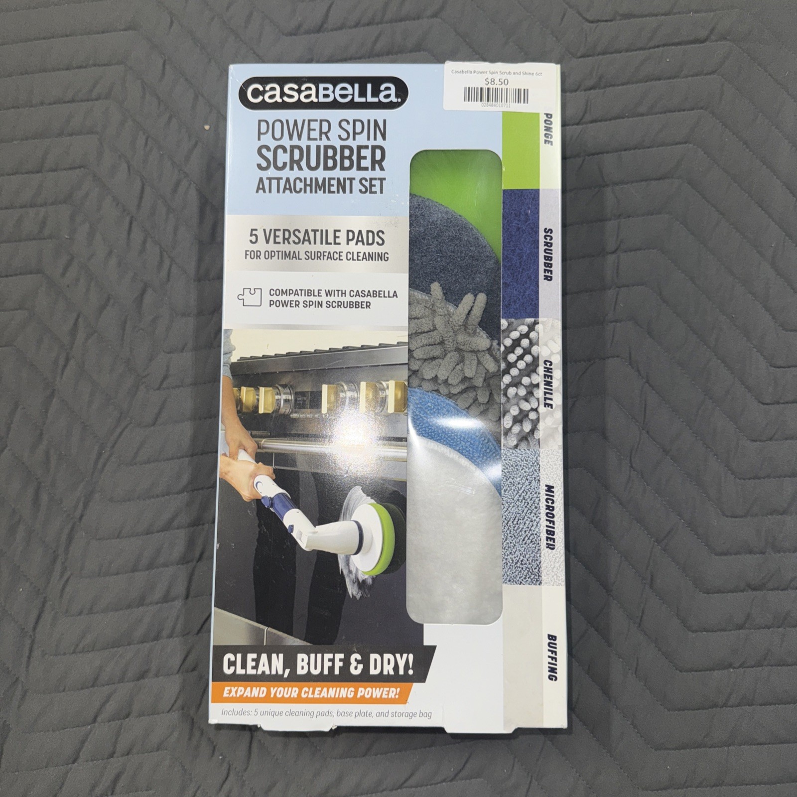 Casabella Power Spin Scrubber Attachment Set (5 Pads, plate, bag), New see pics