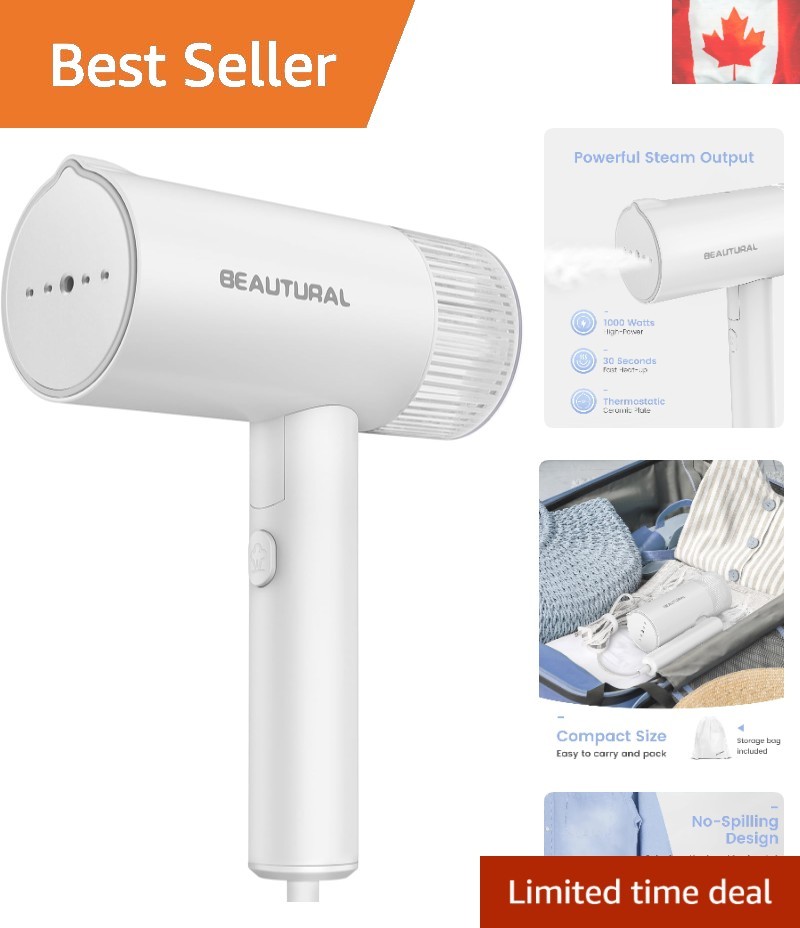 Portable 1000W Handheld Fabric Steamer – 30-Sec Heat-Up & Anti-Spill Design