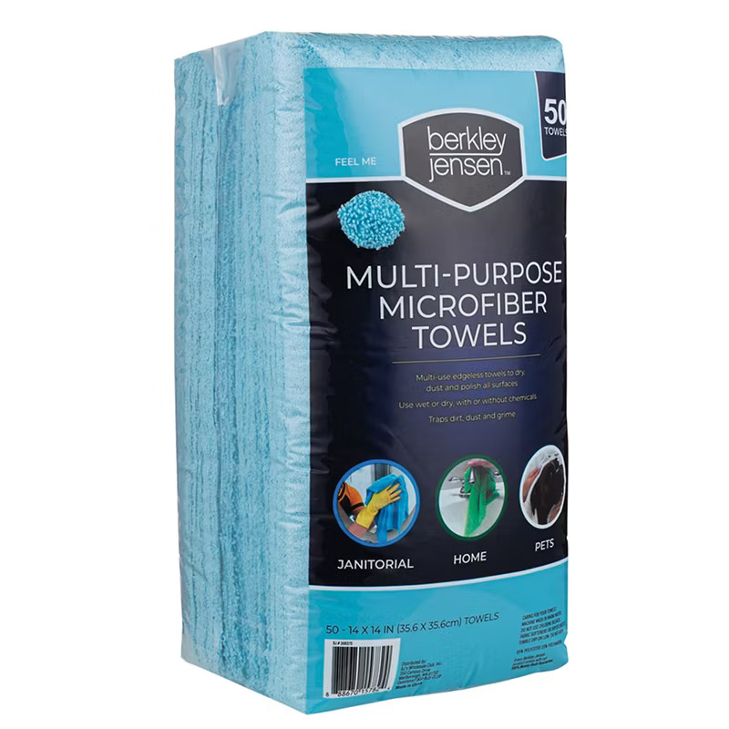 Berkley Jensen Microfiber Cleaning Towels 50 pk – 14″ x 14″ – Indoor + Outdoor