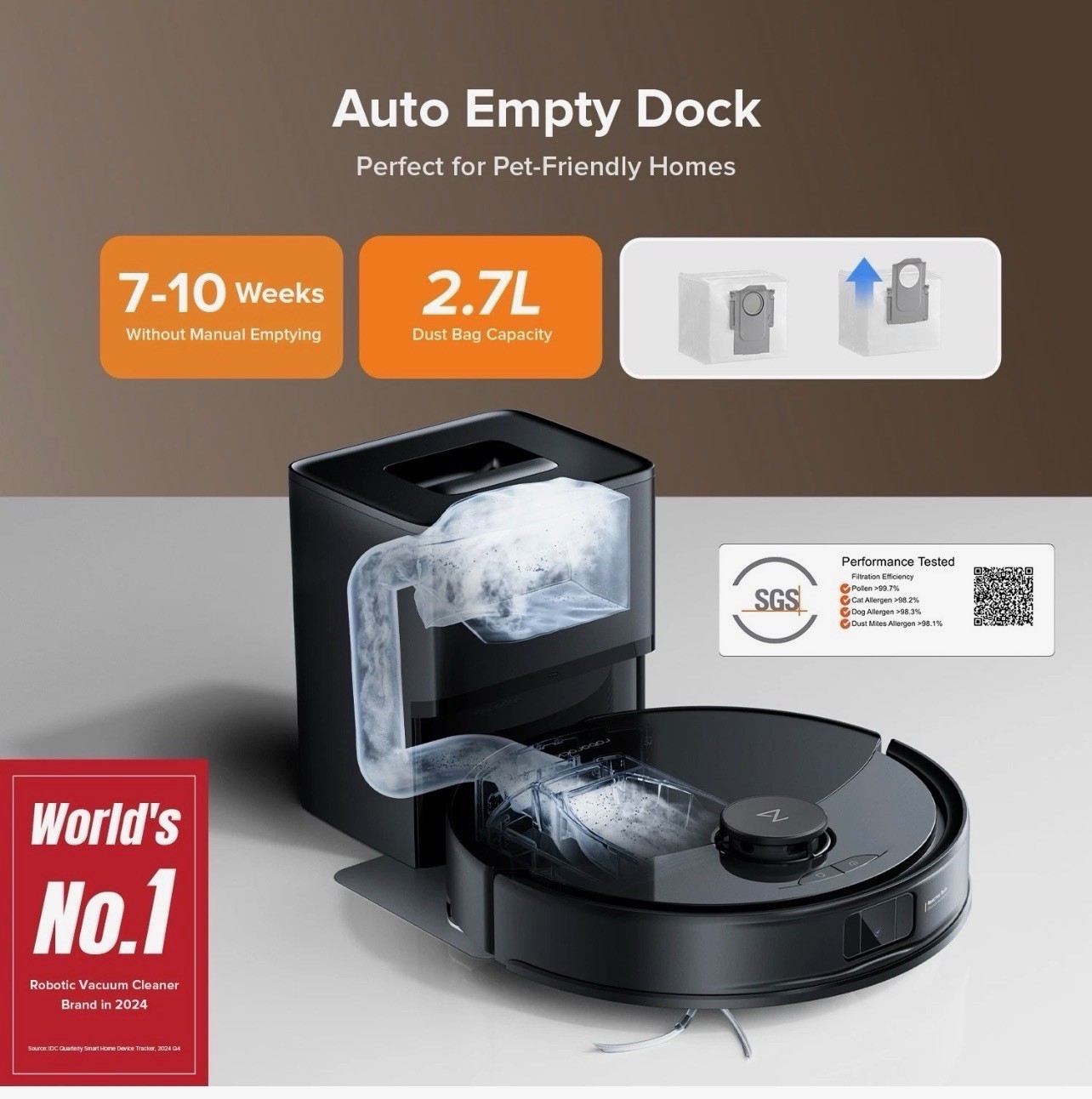Roborock QV 355 Qrevo Robot Vacuum and Cleaner, Empty Wash/fill Dock