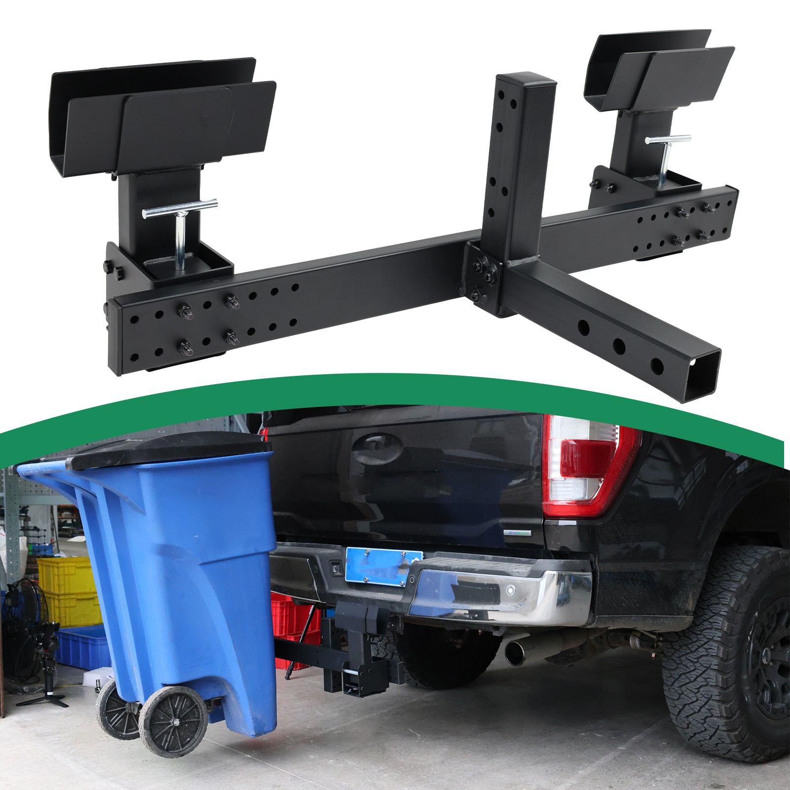 Car&Truck Dual Trash Can Hauler Can Towing Hitch Carrier with 2″ Hitch Receiver