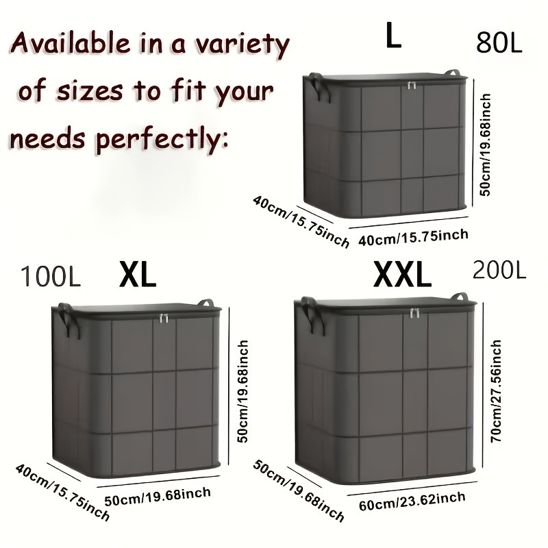 3 Pack Large Clothes Storage Bags Foldable Double Zipper Quilt Blanket Closet