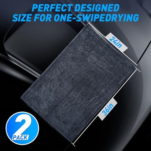 2-Pack 1200 GSM Microfiber Car Drying Towels 24″ x 36″ Gray-Green