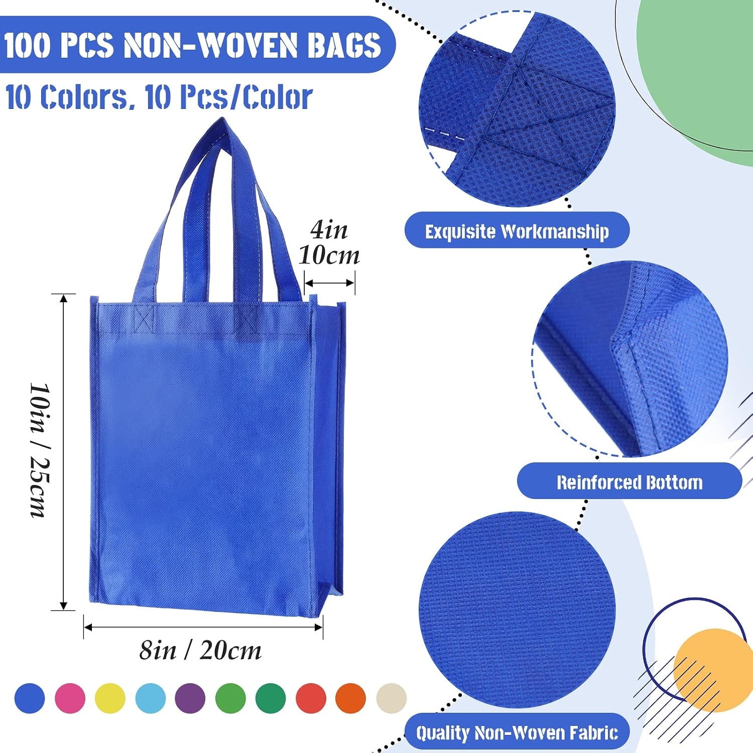 100 Pcs Non Woven Bags Reusable Gift Bag with Handles Shopping Tote Grocery Good