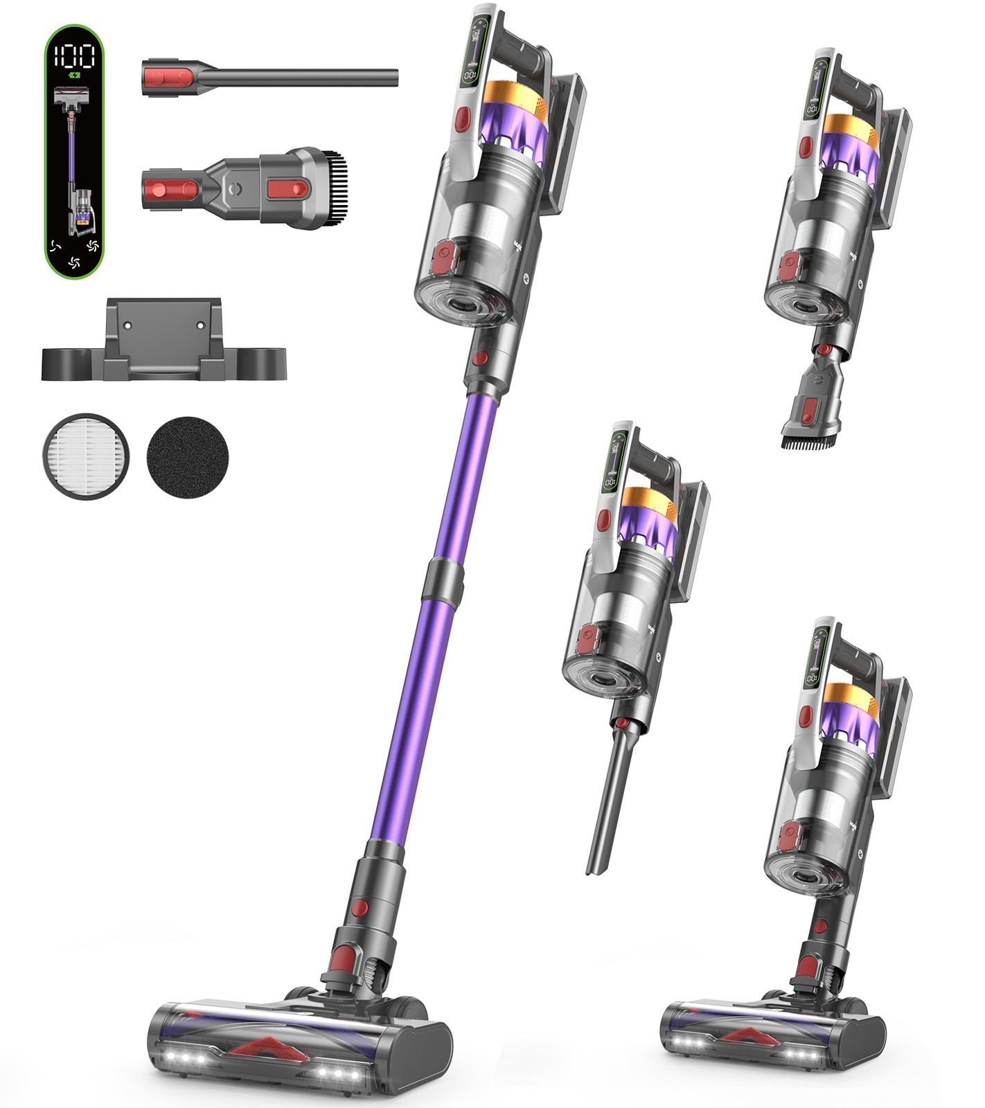 Cordless Vacuum Cleaner 650W 55KPA 70Mins Self-Standing Stick Vacuum for Home