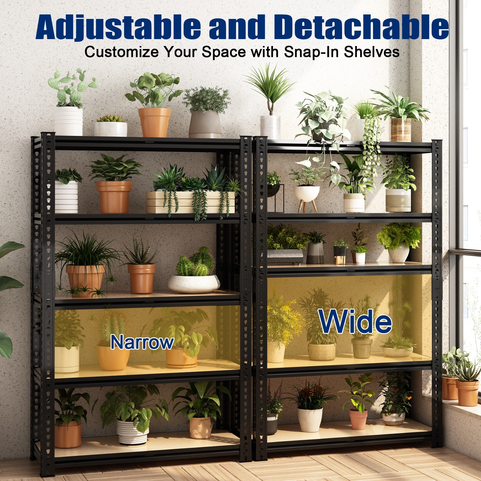 60″H Metal Garage Shelving 2000LBS 5 Tier Adjustable Garage Storage Shelves