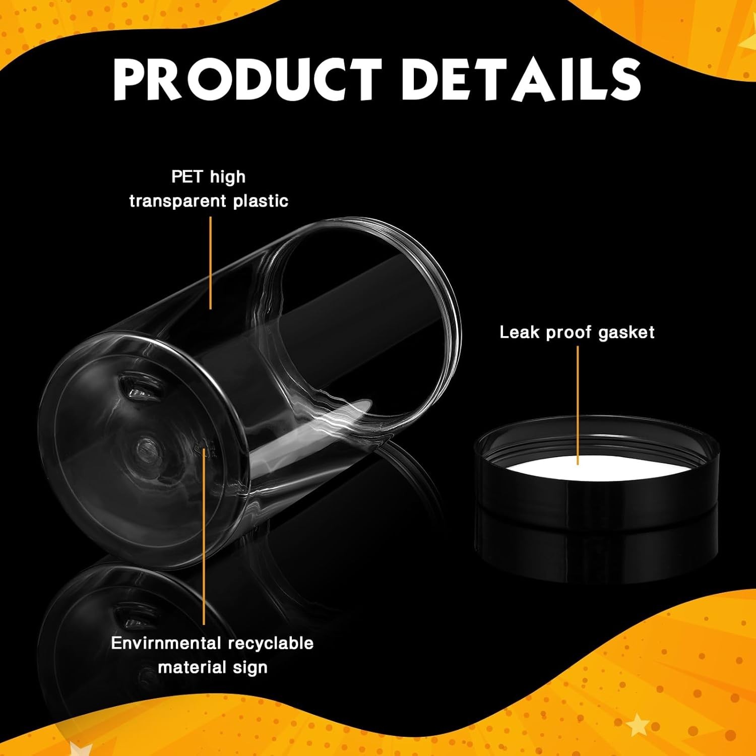 Set of 4 Leak Proof 12oz Wide-Mouth Plastic Jars with Lids for Beauty Essentials