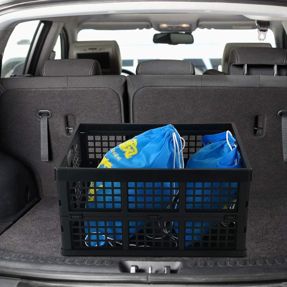 34 L Plastic Rectangular Collapsible Crates, Pack for 3, Black | Folding Crates