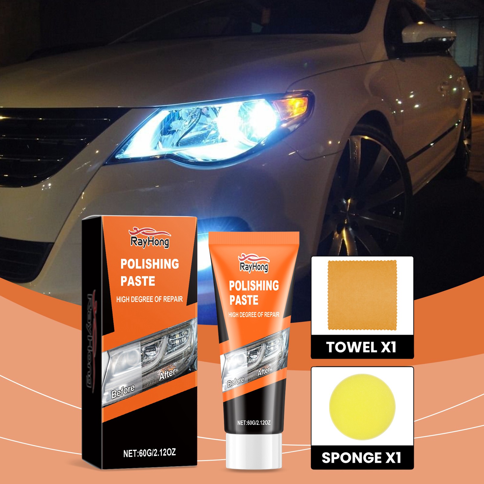 Headlight Restoration Polish Compound Removes Yellowing Oxidation Car Lens Care